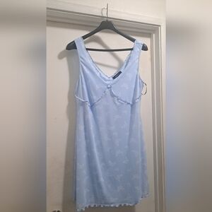 Forever 21 Bodycon Cami Mesh Sky Blue Midi Butterfly Print Dress Size XL US 0X